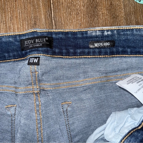 Judy Blue High Waist Wide Leg Jeans Medium Blue Stretch Whiskered - Picture 8 of 12